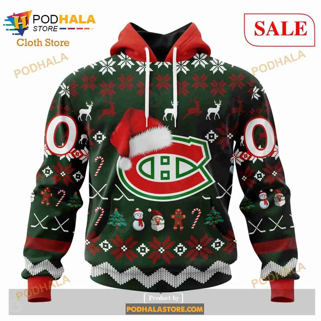 Festive Montreal Canadiens 3d Hoodie With Christmas Elements And Logo