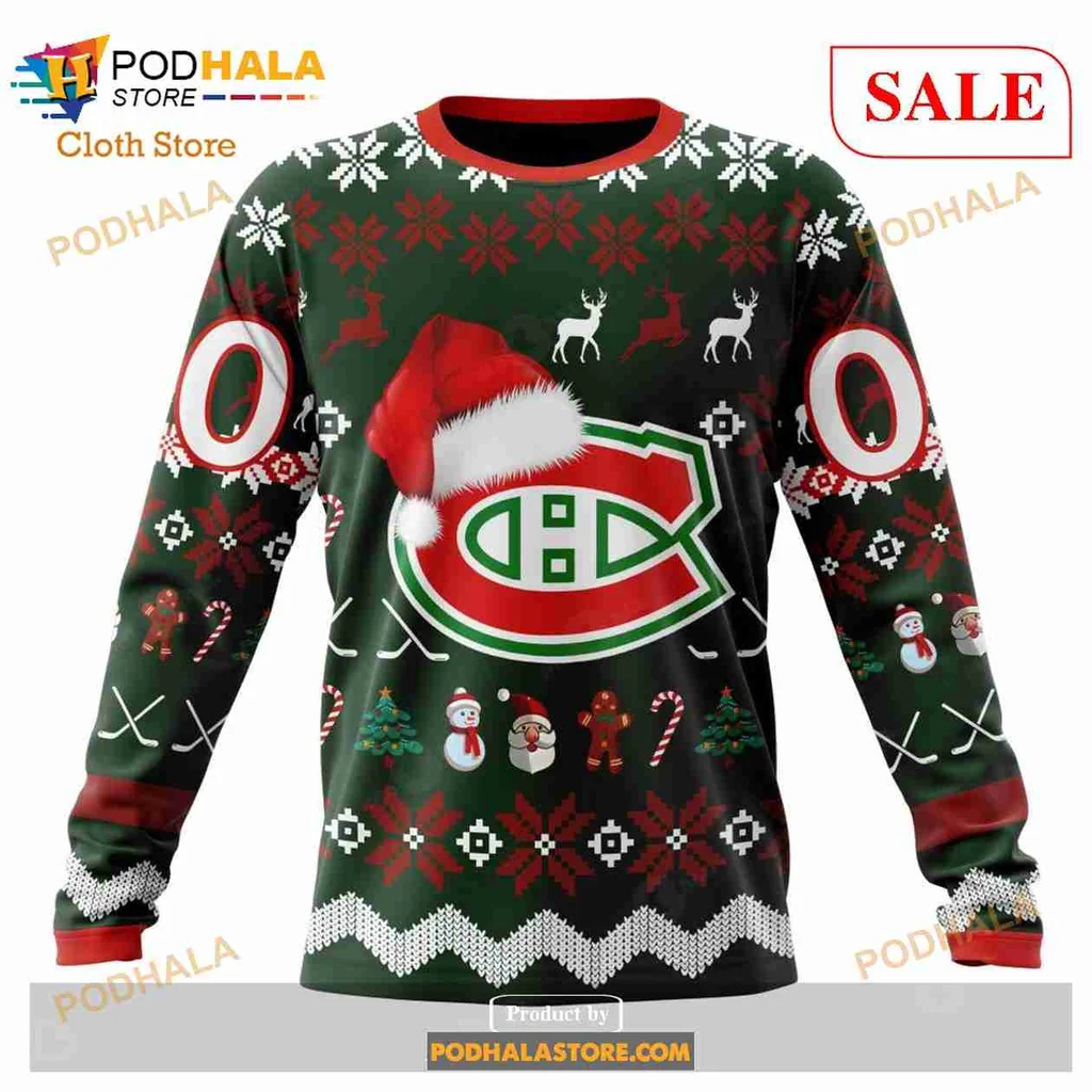 Festive Montreal Canadiens 3D Print Hoodie With Christmas Elements And Logo Festive Montreal Canadiens 3D Print Hoodie With Christmas Elements And Logo