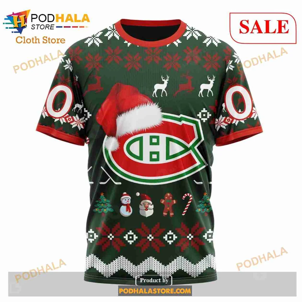 Festive Montreal Canadiens 3d Hoodie With Christmas Elements And Logo - Product View 6 Festive Montreal Canadiens 3d Hoodie With Christmas Elements And Logo - Product View 6