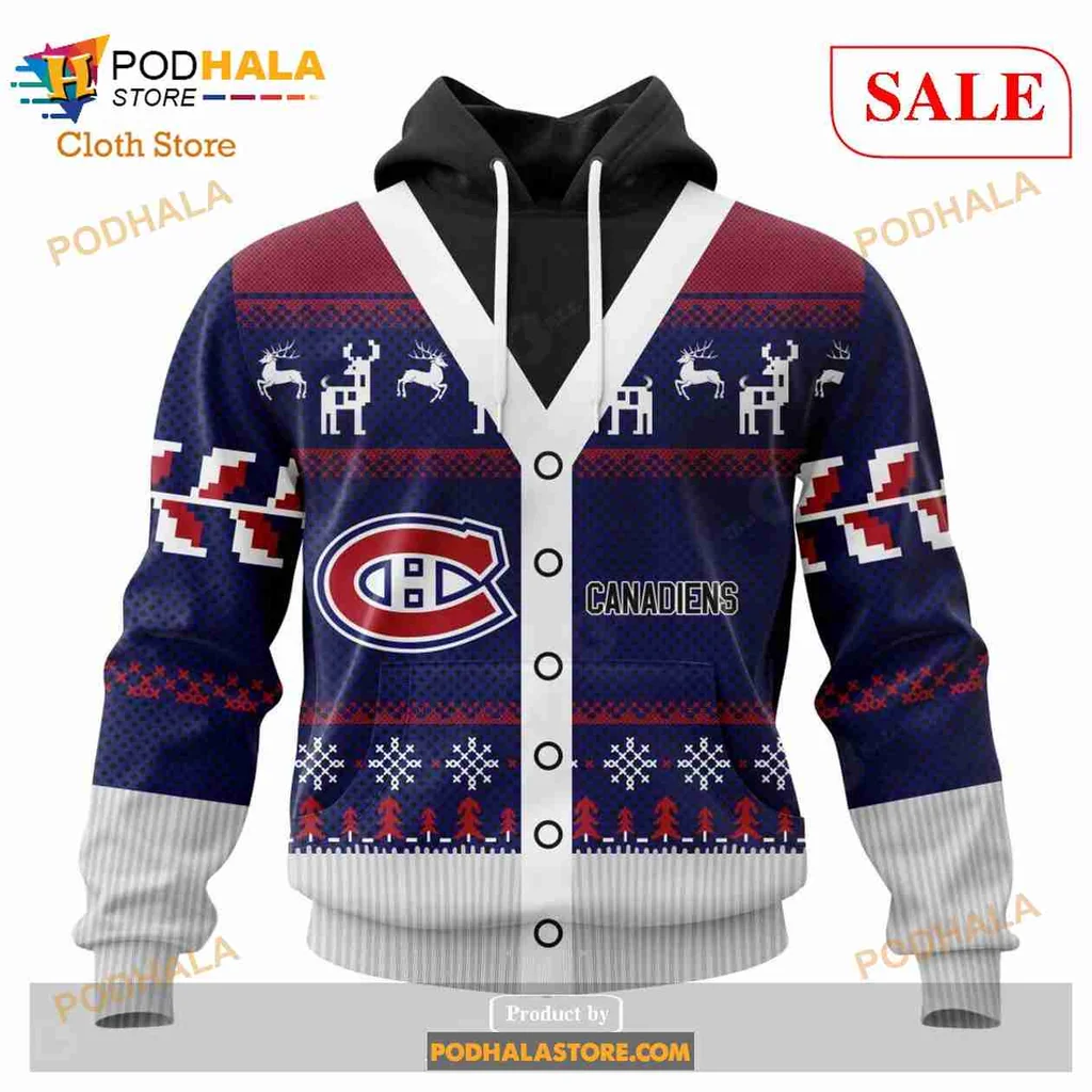 Festive Montreal Canadiens 3d Hoodie With Holiday Design Elements