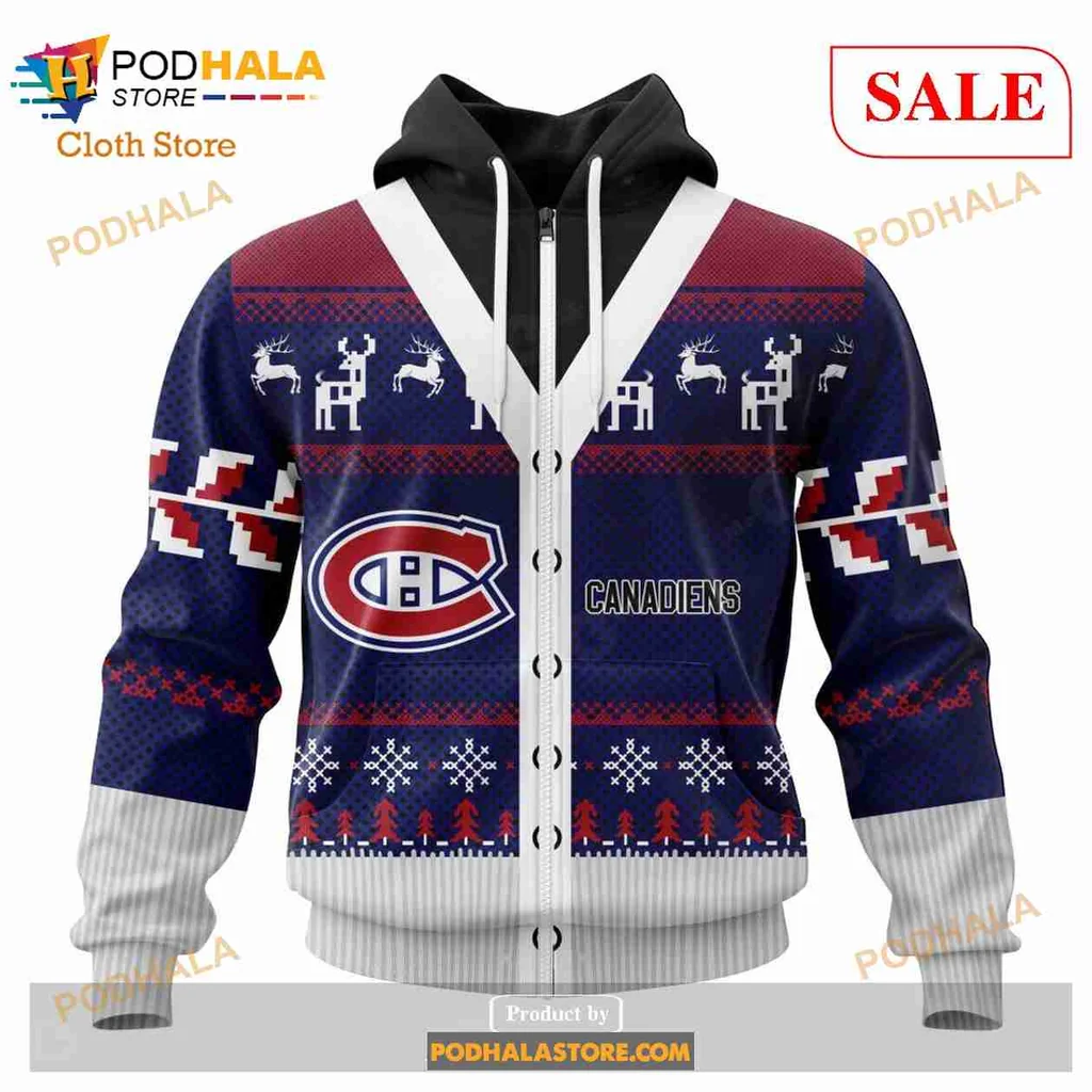 Festive Montreal Canadiens All Over Print Hoodie With Holiday Design Elements Festive Montreal Canadiens All Over Print Hoodie With Holiday Design Elements