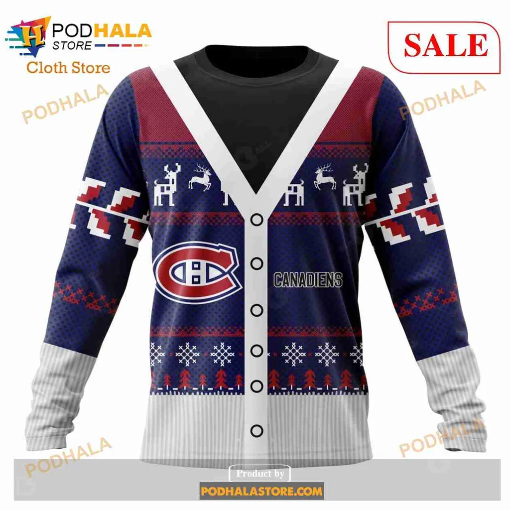 Festive Montreal Canadiens 3D Print Hoodie With Holiday Design Elements Festive Montreal Canadiens 3D Print Hoodie With Holiday Design Elements