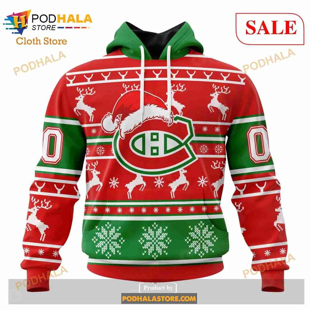 Festive Montreal Canadiens 3d Hoodie With Santa Hat And Christmas Motifs