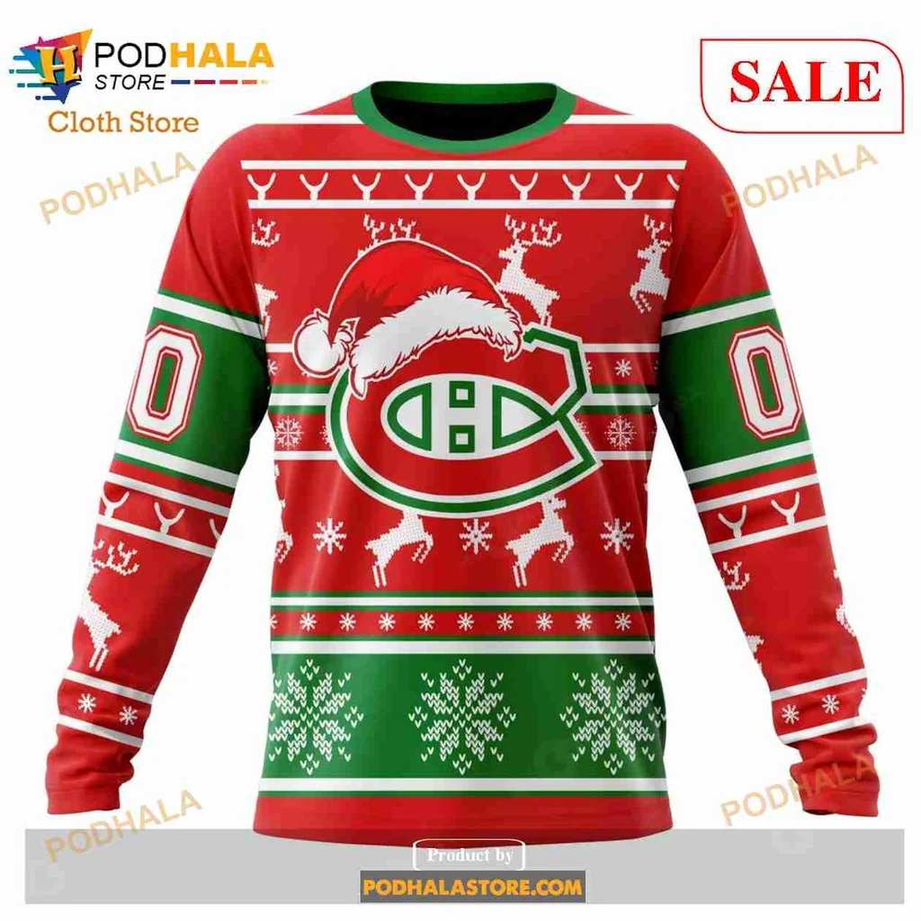 Festive Montreal Canadiens 3D Print Hoodie With Santa Hat And Christmas Motifs Festive Montreal Canadiens 3D Print Hoodie With Santa Hat And Christmas Motifs