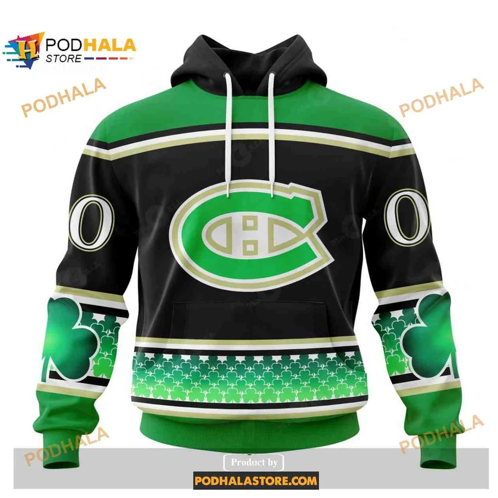 Festive Montreal Canadiens 3d Hoodie With Shamrock Design