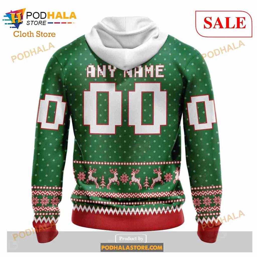 Festive New Jersey Devils AOP Hoodie With Holiday Snowflakes And Reindeer Festive New Jersey Devils AOP Hoodie With Holiday Snowflakes And Reindeer