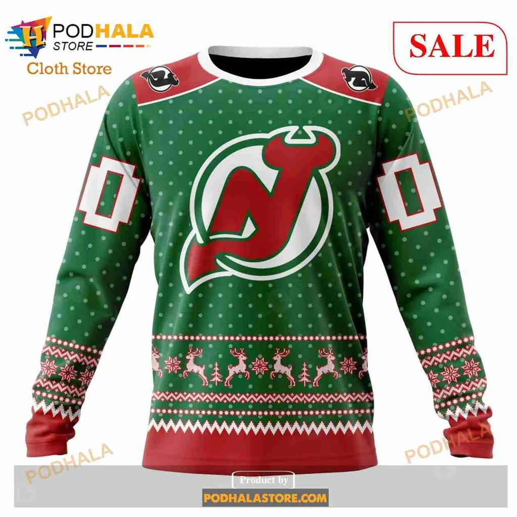 Festive New Jersey Devils 3D Print Hoodie With Holiday Snowflakes And Reindeer Festive New Jersey Devils 3D Print Hoodie With Holiday Snowflakes And Reindeer