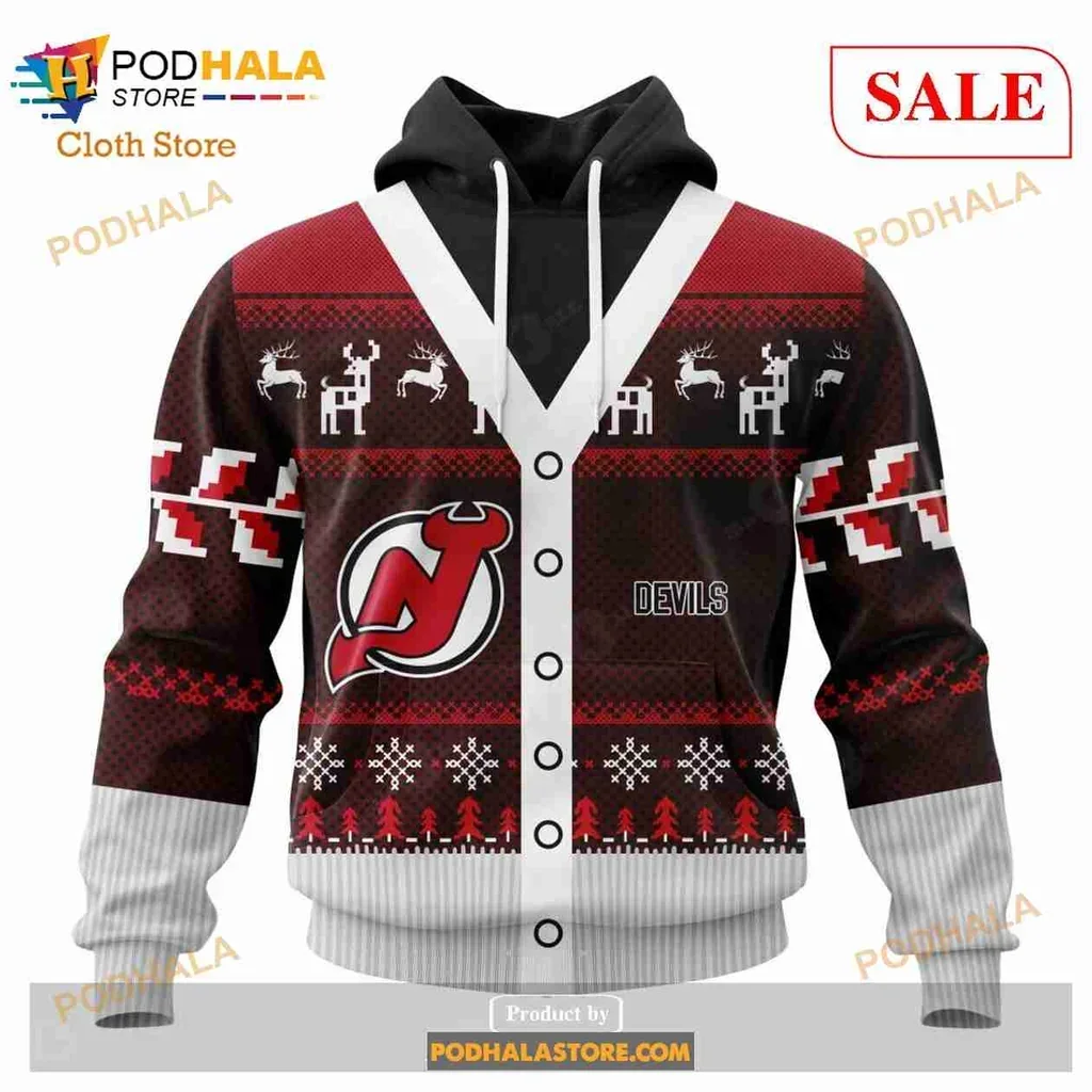 Festive New Jersey Devils 3d Hoodie With Holiday Sweater Design