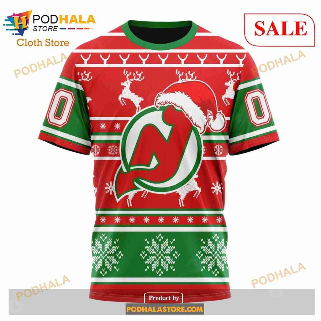 Festive New Jersey Devils 3d Hoodie With Santa Hat And Reindeer Design - Product View 6 Festive New Jersey Devils 3d Hoodie With Santa Hat And Reindeer Design - Product View 6