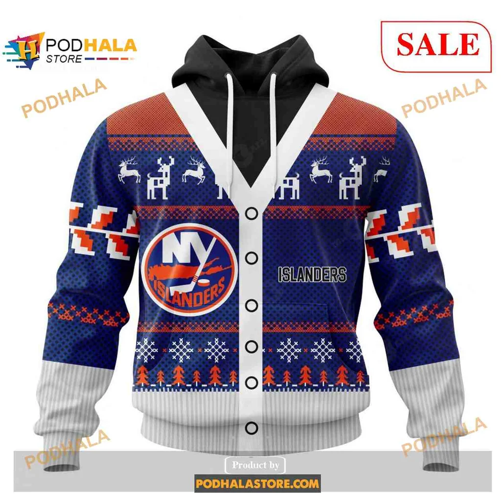 Festive New York Islanders 3d Hoodie With Christmas Sweater Design