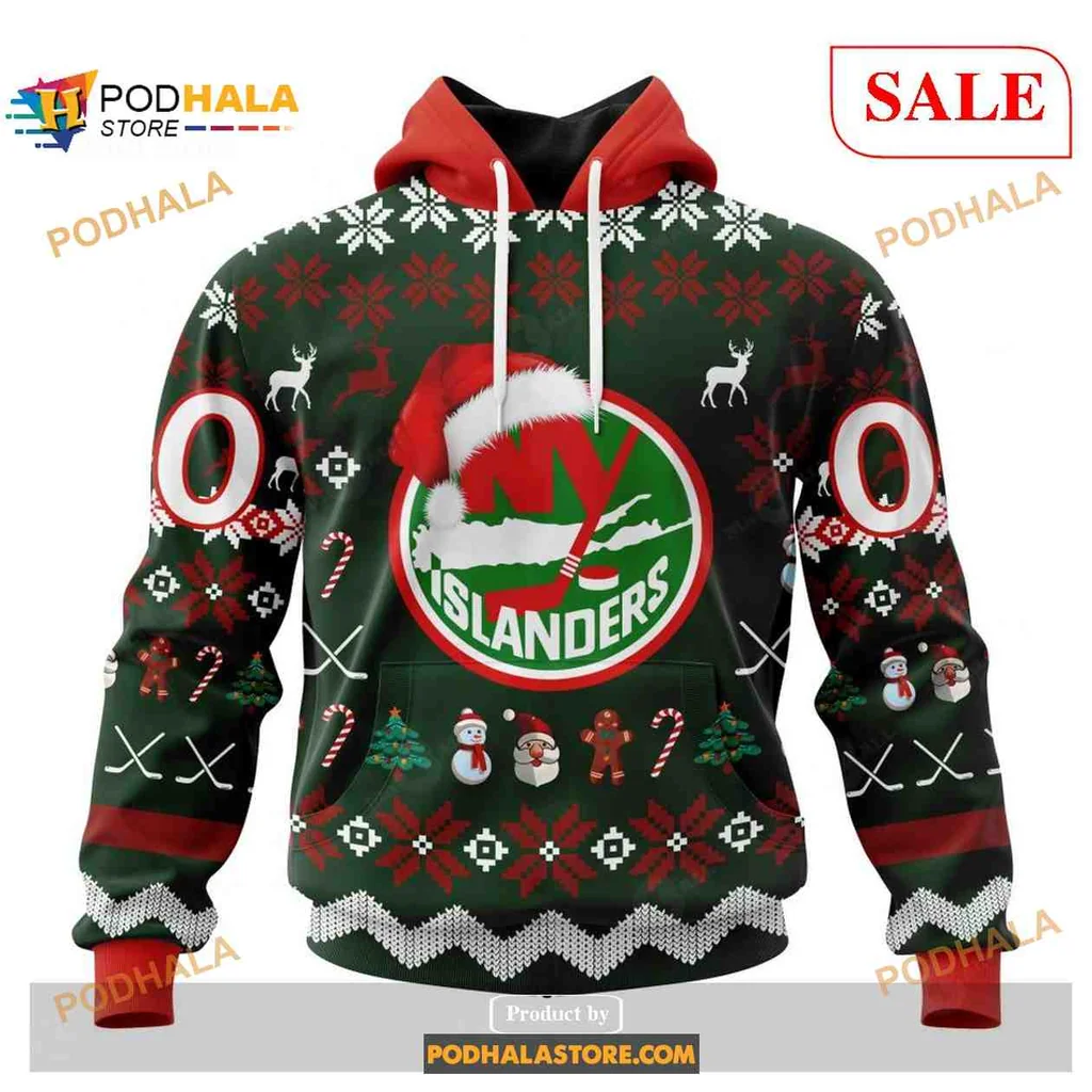 Festive New York Islanders 3d Hoodie With Holiday Design