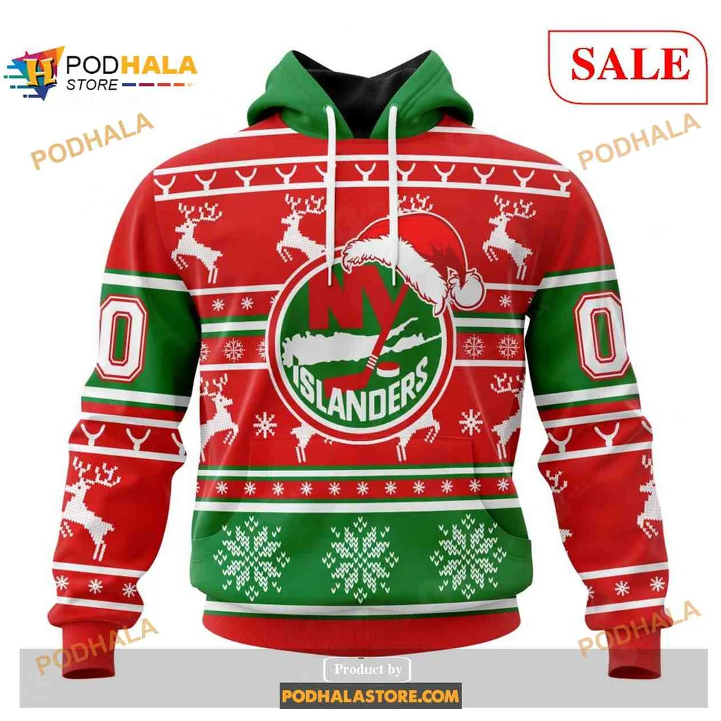 Festive New York Islanders 3d Hoodie With Holiday Snowflake Design
