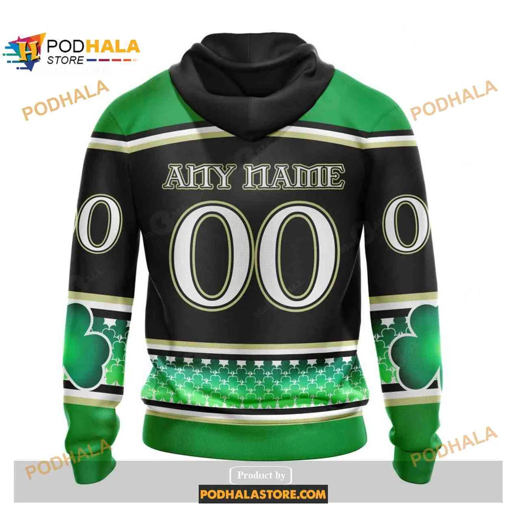 Festive New York Islanders All Over Print Hoodie With Shamrock Design And Bold Logo Festive New York Islanders All Over Print Hoodie With Shamrock Design And Bold Logo