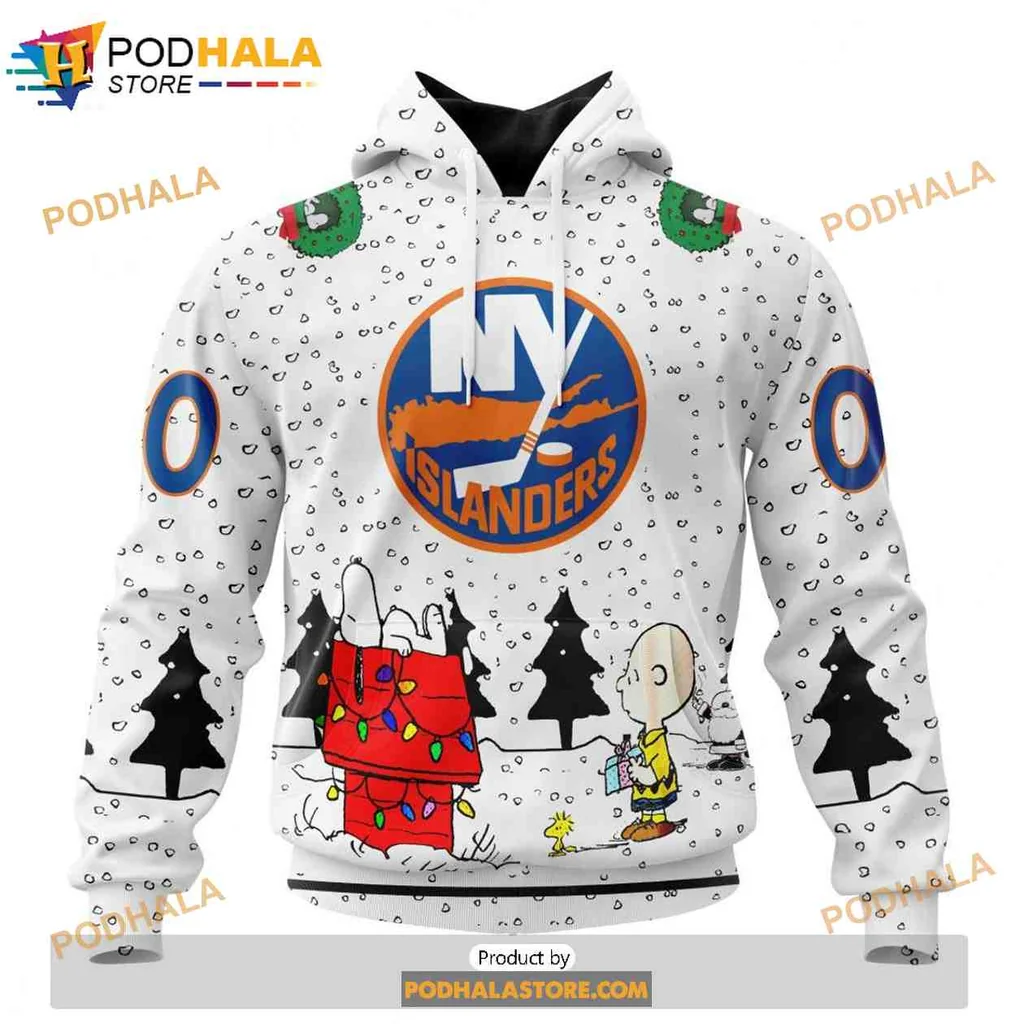 Festive New York Islanders Peanuts 3d Hoodie With Snoopy And Charlie Brown