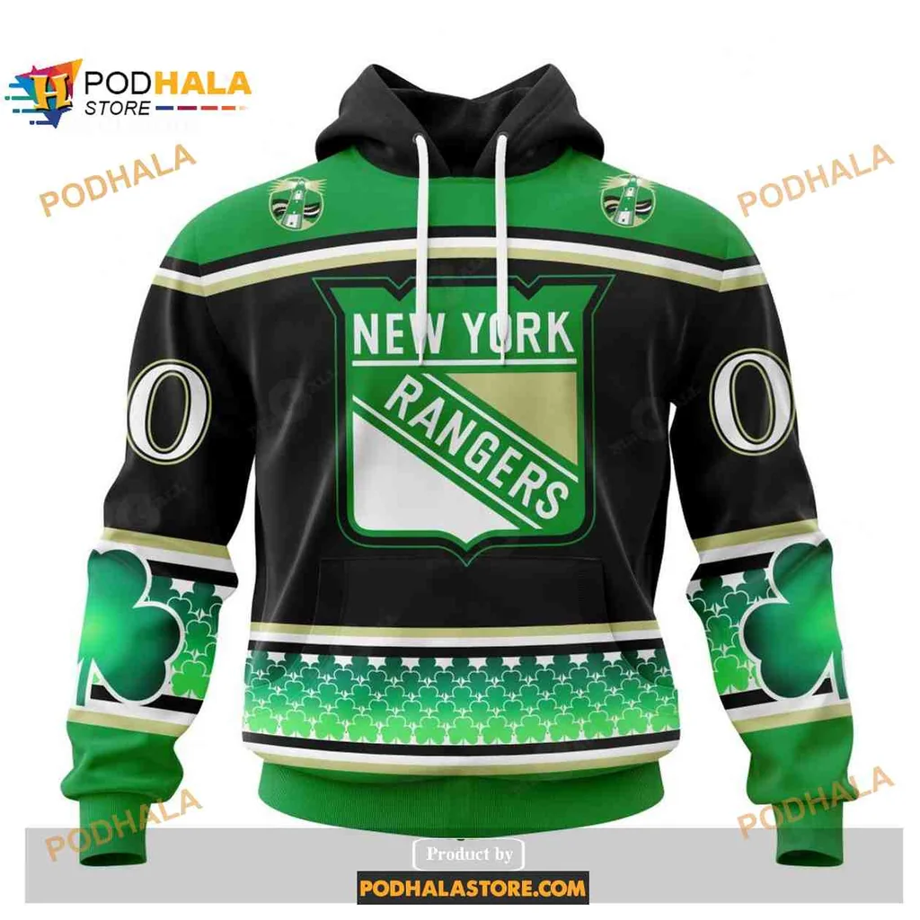 Festive New York Rangers 3d Hoodie With Shamrock Design For St Patricks Day