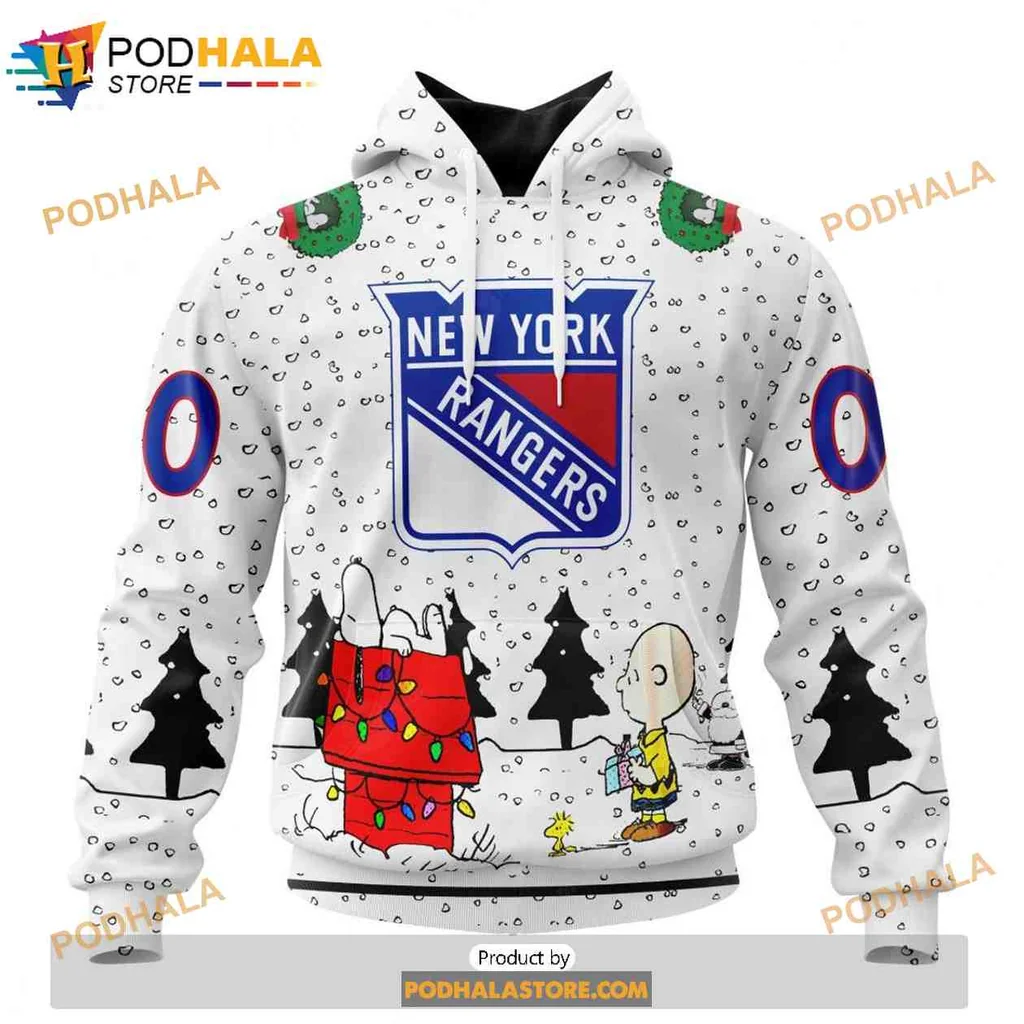 Festive New York Rangers Peanuts 3d Hoodie With Snoopy And Charlie Brown Design