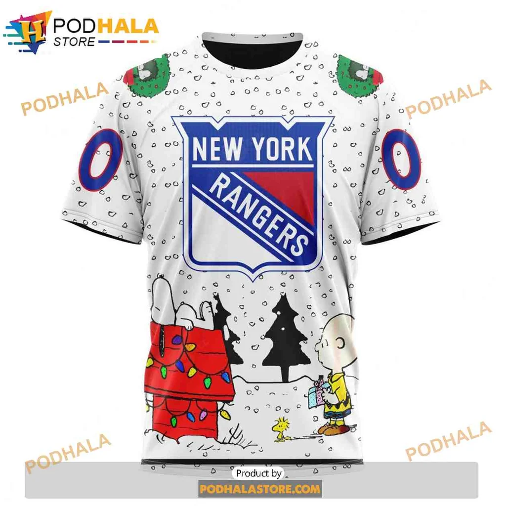 Festive New York Rangers Peanuts AOP Hoodie With Snoopy And Charlie Brown Design Festive New York Rangers Peanuts AOP Hoodie With Snoopy And Charlie Brown Design
