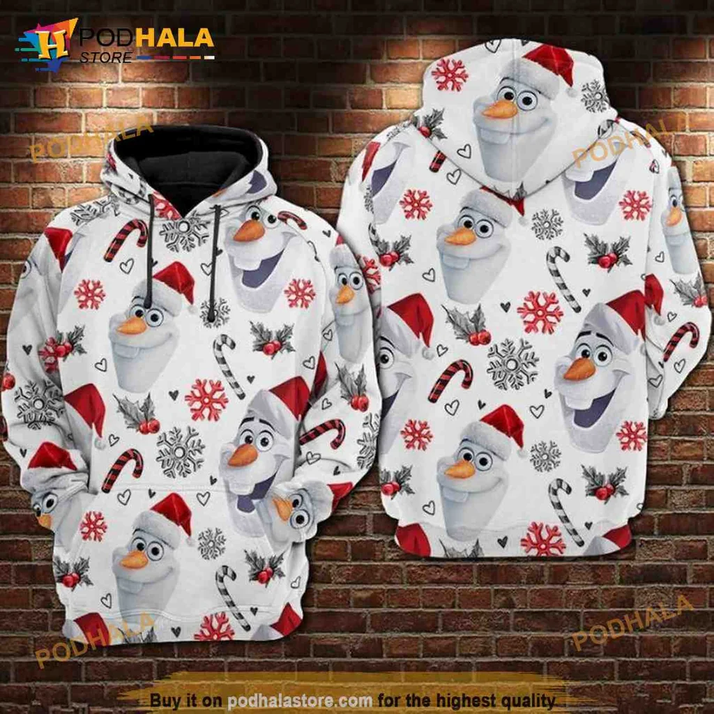 Festive Olaf Snowman 3d Hoodie With Candy Canes And Snowflakes Design