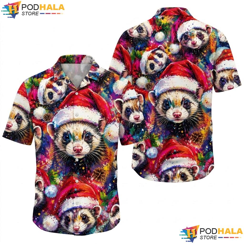 Festive Opossum Christmas Hawaiian Shirt Humorous Mens Holiday Apparel