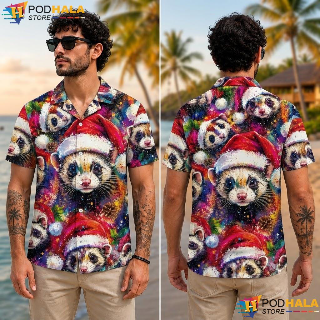 Festive Opossum Christmas Aloha Shirt Humorous Mens Holiday Apparel Festive Opossum Christmas Aloha Shirt Humorous Mens Holiday Apparel