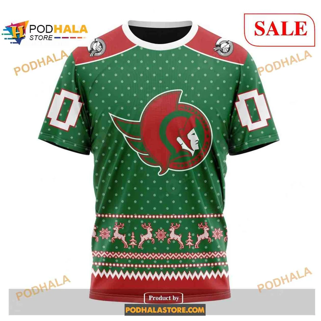 Festive Ottawa Senators AOP Hoodie With Christmas Reindeer Design Festive Ottawa Senators AOP Hoodie With Christmas Reindeer Design