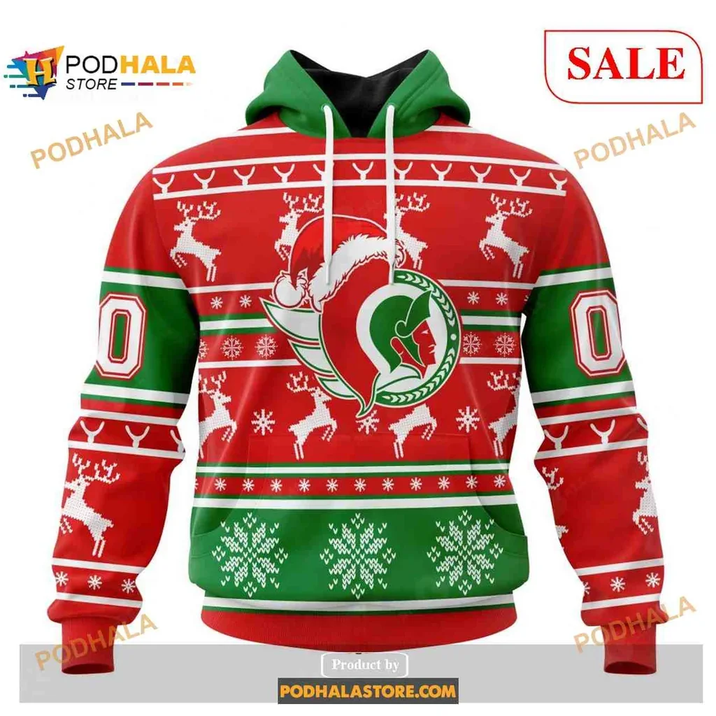 Festive Ottawa Senators 3d Hoodie With Holiday Santa Hat Design