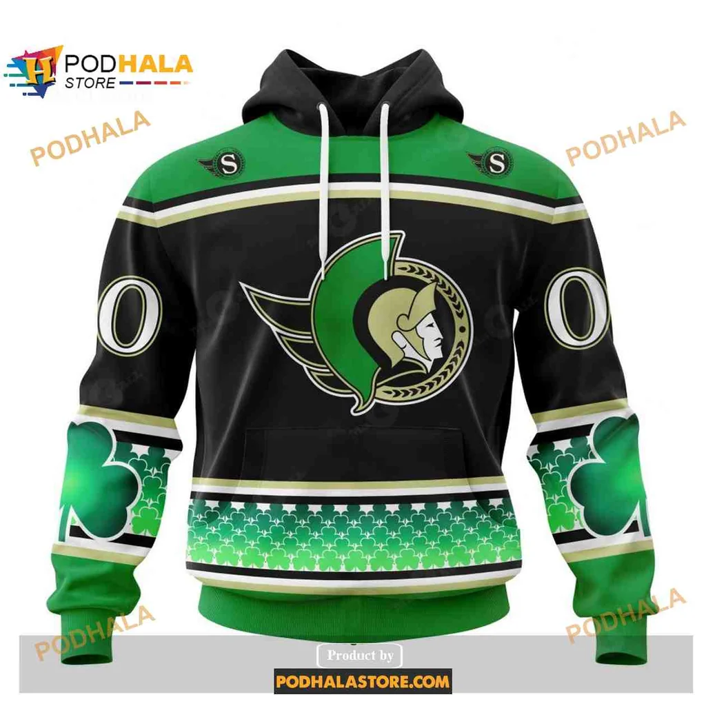 Festive Ottawa Senators 3d Hoodie With St Patricks Day Shamrock Design