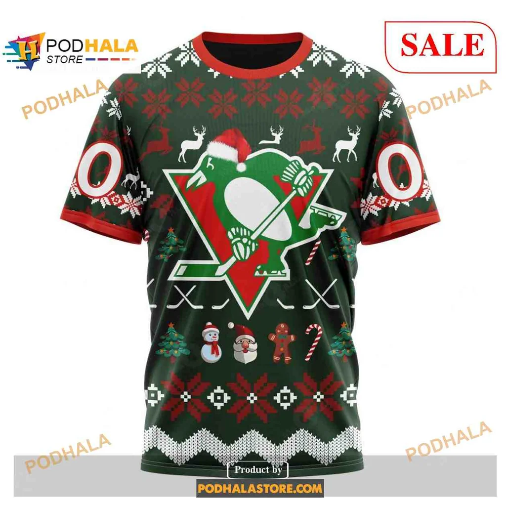 Festive Pittsburgh Penguins Christmas Hoodie With Santa Hat And Holiday Motifs - View 2 Festive Pittsburgh Penguins Christmas Hoodie With Santa Hat And Holiday Motifs - View 2