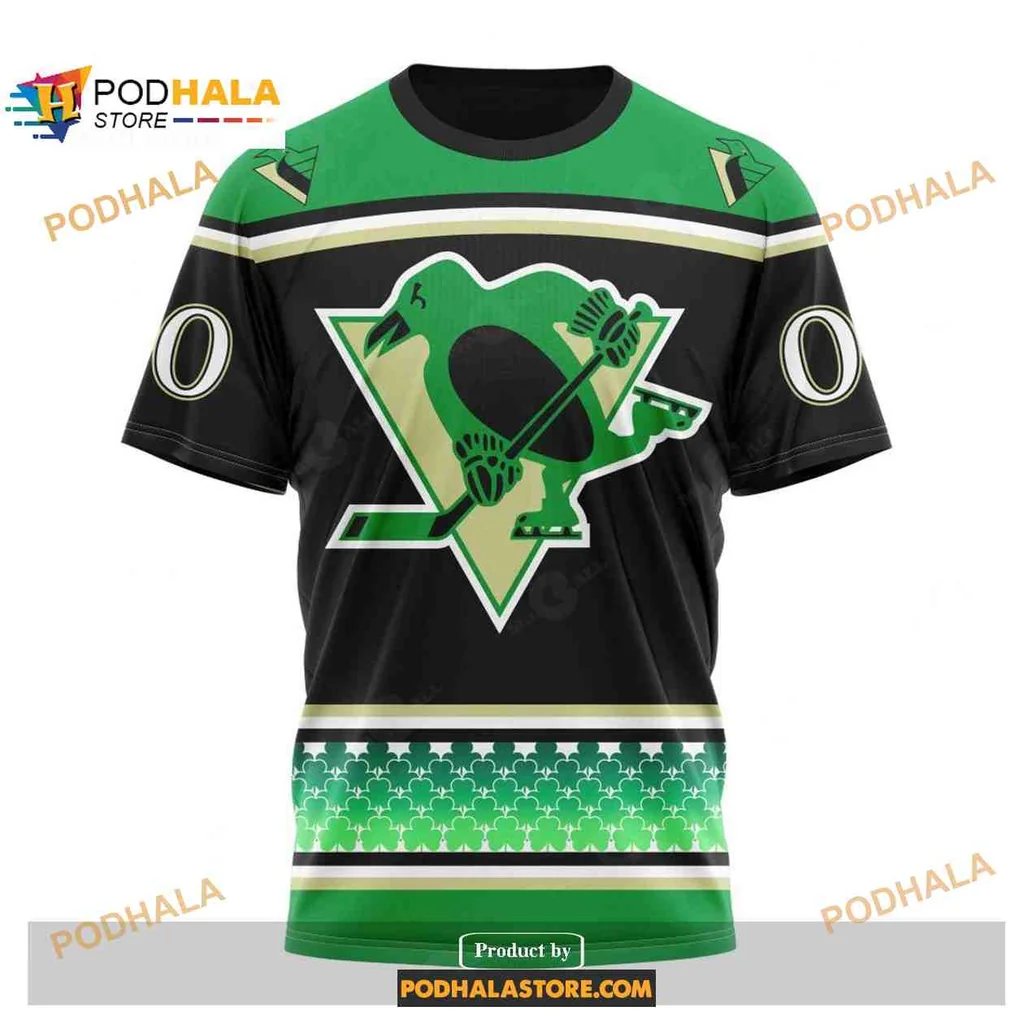 Festive Pittsburgh Penguins Hockey AOP Hoodie With Shamrock Design Festive Pittsburgh Penguins Hockey AOP Hoodie With Shamrock Design