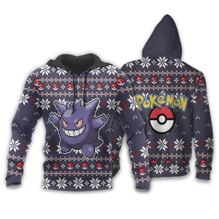Festive Pokemon Ghost 3d Hoodie With Playful Holiday Design