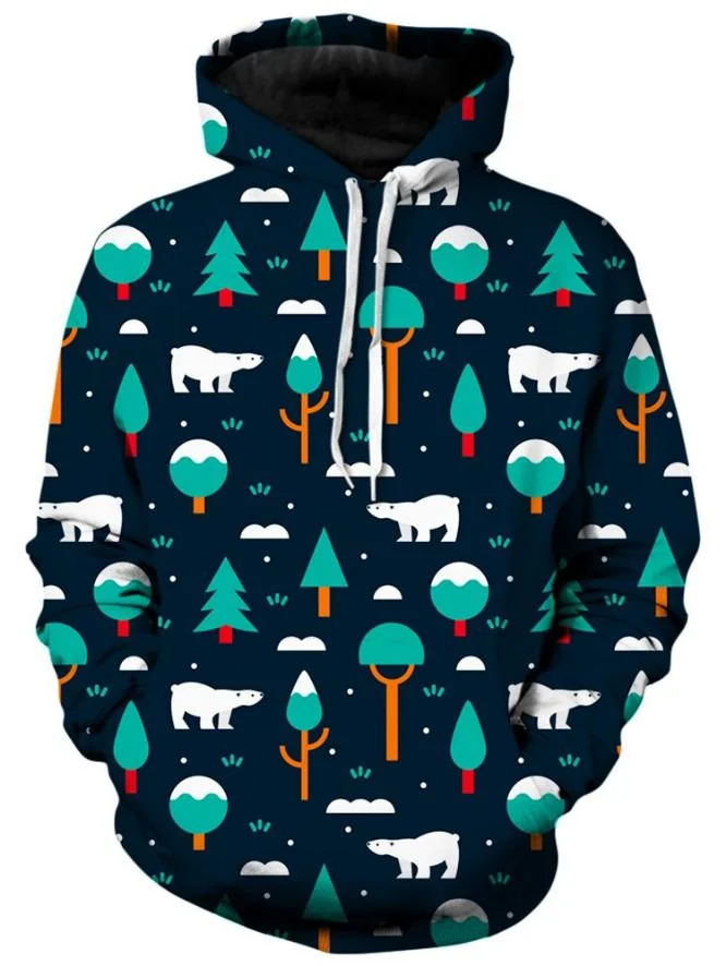 Festive Polar Bear 3d Hoodie With Whimsical Winter Design