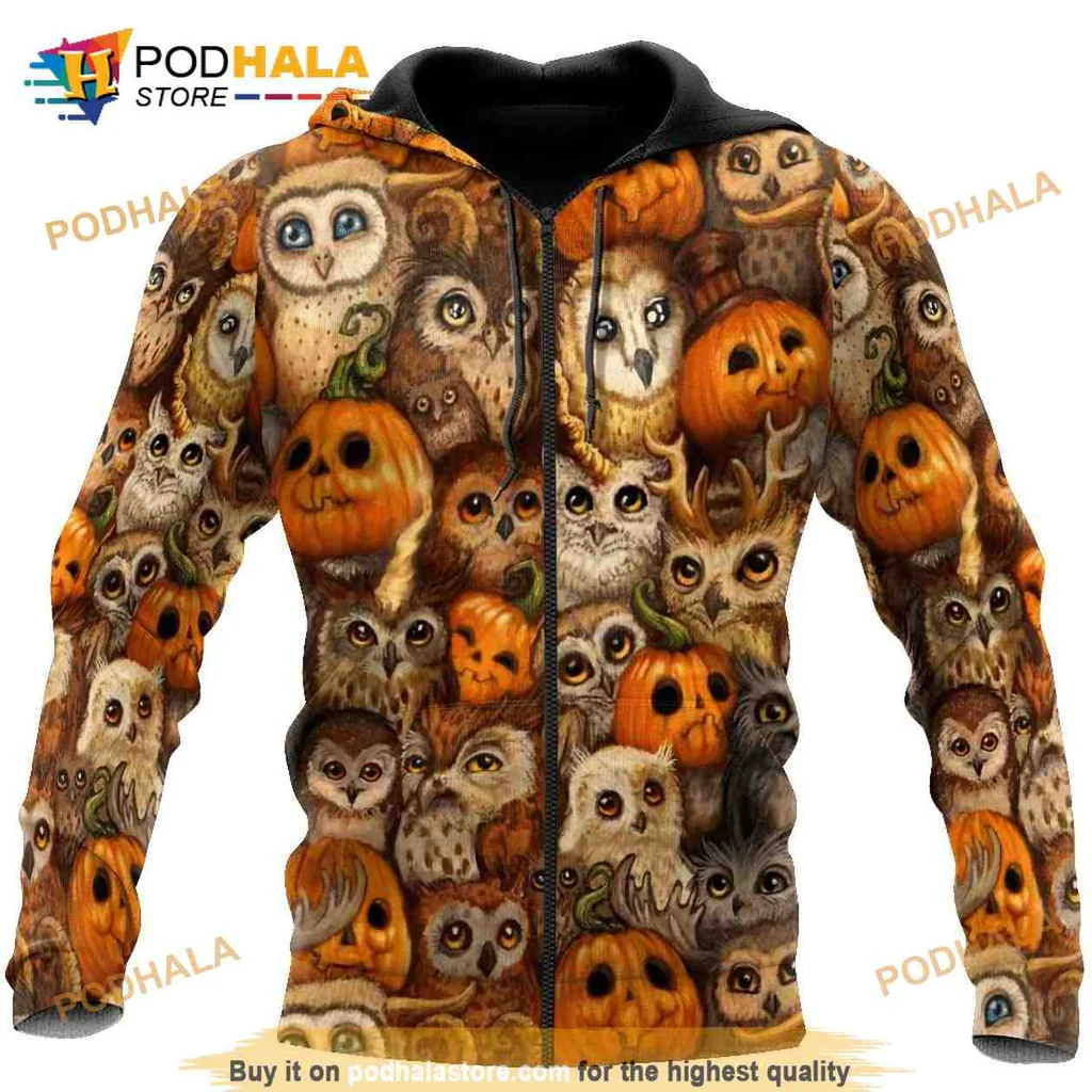 Festive Pumpkin And Owl 3d Hoodie With Whimsical Autumn Design