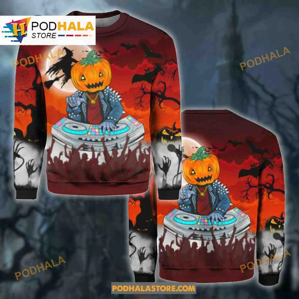 Festive Pumpkin Dj 3d Hoodie With Vibrant Halloween Party Design