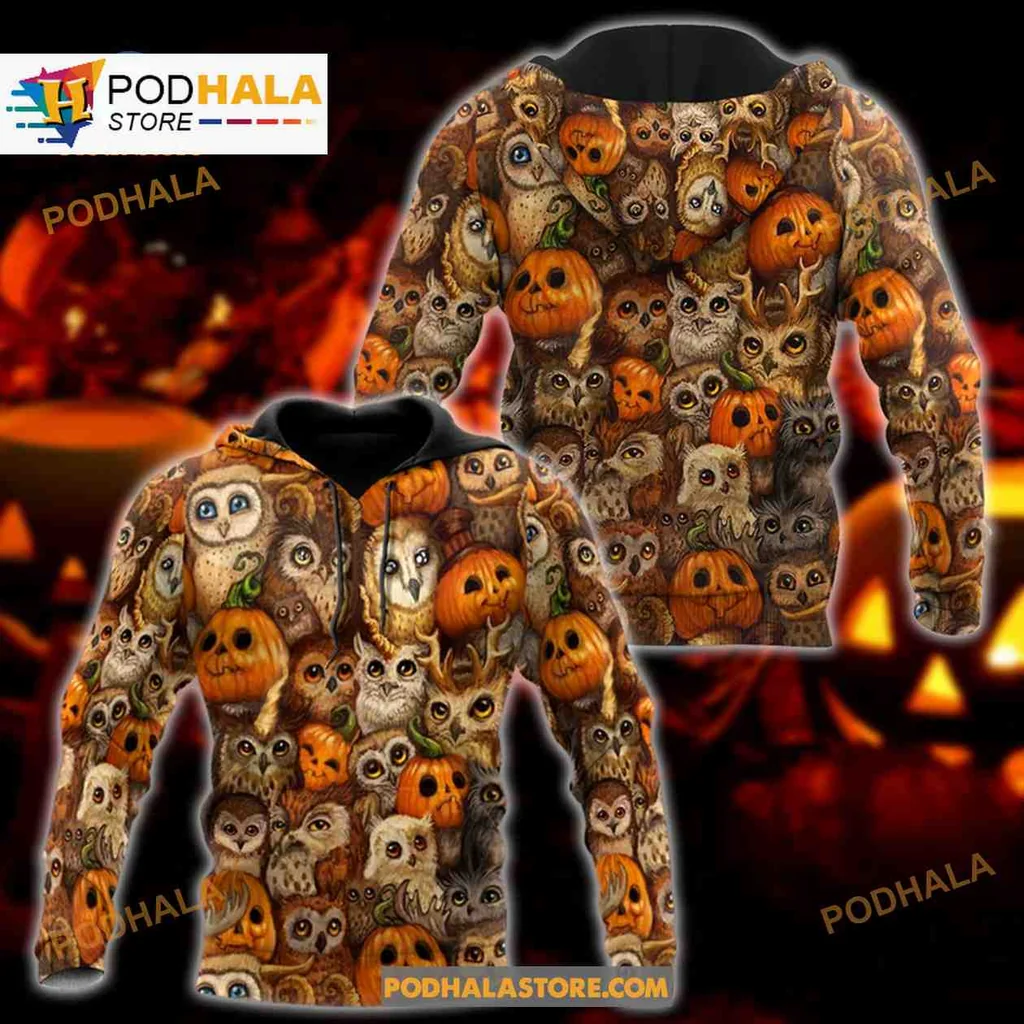 Festive Pumpkin Owl 3d Hoodie For Halloween Fun