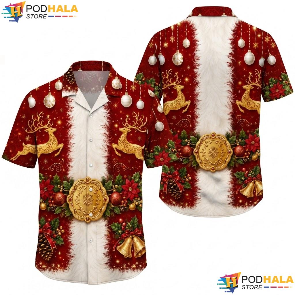 Festive Reindeer Christmas Hawaiian Shirt Cheerful Holiday Party Apparel
