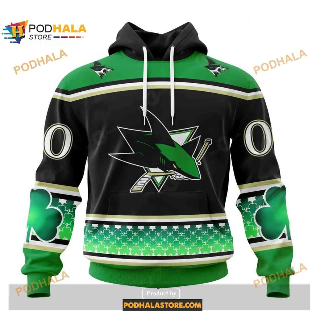 Festive San Jose Sharks 3d Hoodie With Shamrock Design