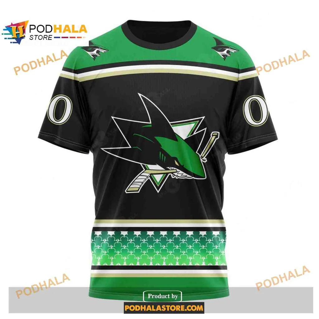 Festive San Jose Sharks AOP Hoodie With Shamrock Design Festive San Jose Sharks AOP Hoodie With Shamrock Design