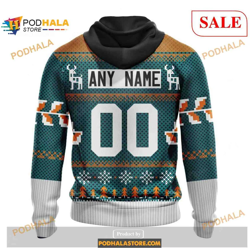 Festive San Jose Sharks Hoodie, Christmas 3d Design For Hockey Fans - View 1 Festive San Jose Sharks Hoodie, Christmas 3d Design For Hockey Fans - View 1