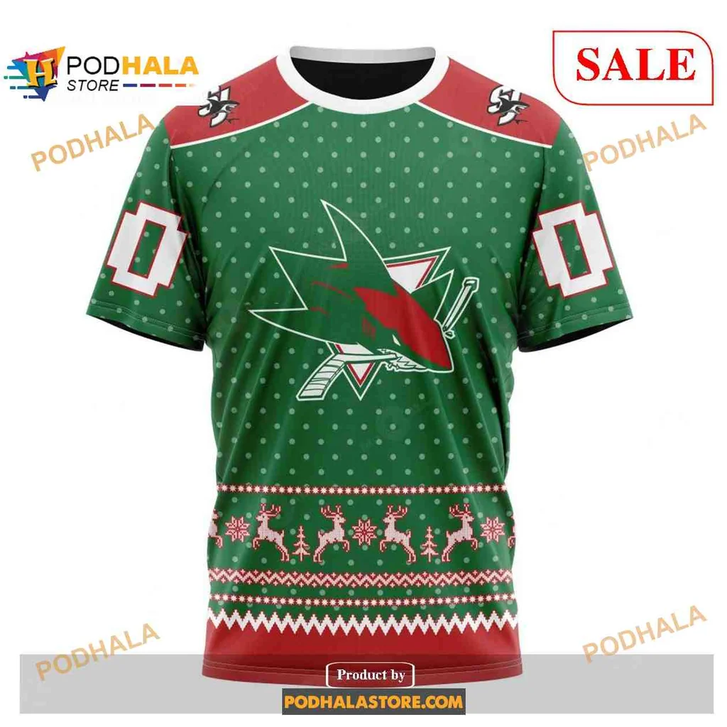 Festive San Jose Sharks Hoodie With Christmas Snowflakes And Reindeer Design - View 2 Festive San Jose Sharks Hoodie With Christmas Snowflakes And Reindeer Design - View 2