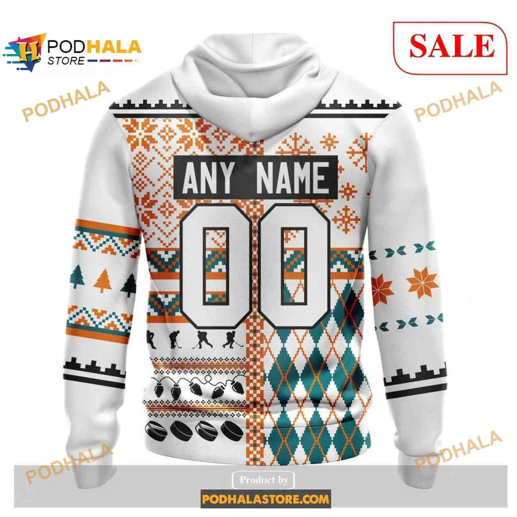 Festive San Jose Sharks Hoodie With Vibrant 3d Holiday Design - View 1 Festive San Jose Sharks Hoodie With Vibrant 3d Holiday Design - View 1