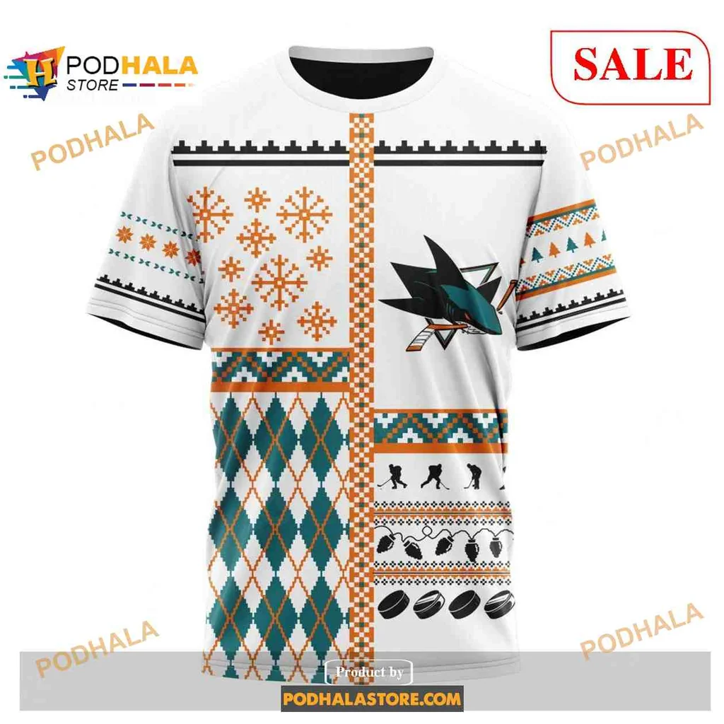 Festive San Jose Sharks Hoodie With Vibrant 3d Holiday Design - View 2 Festive San Jose Sharks Hoodie With Vibrant 3d Holiday Design - View 2