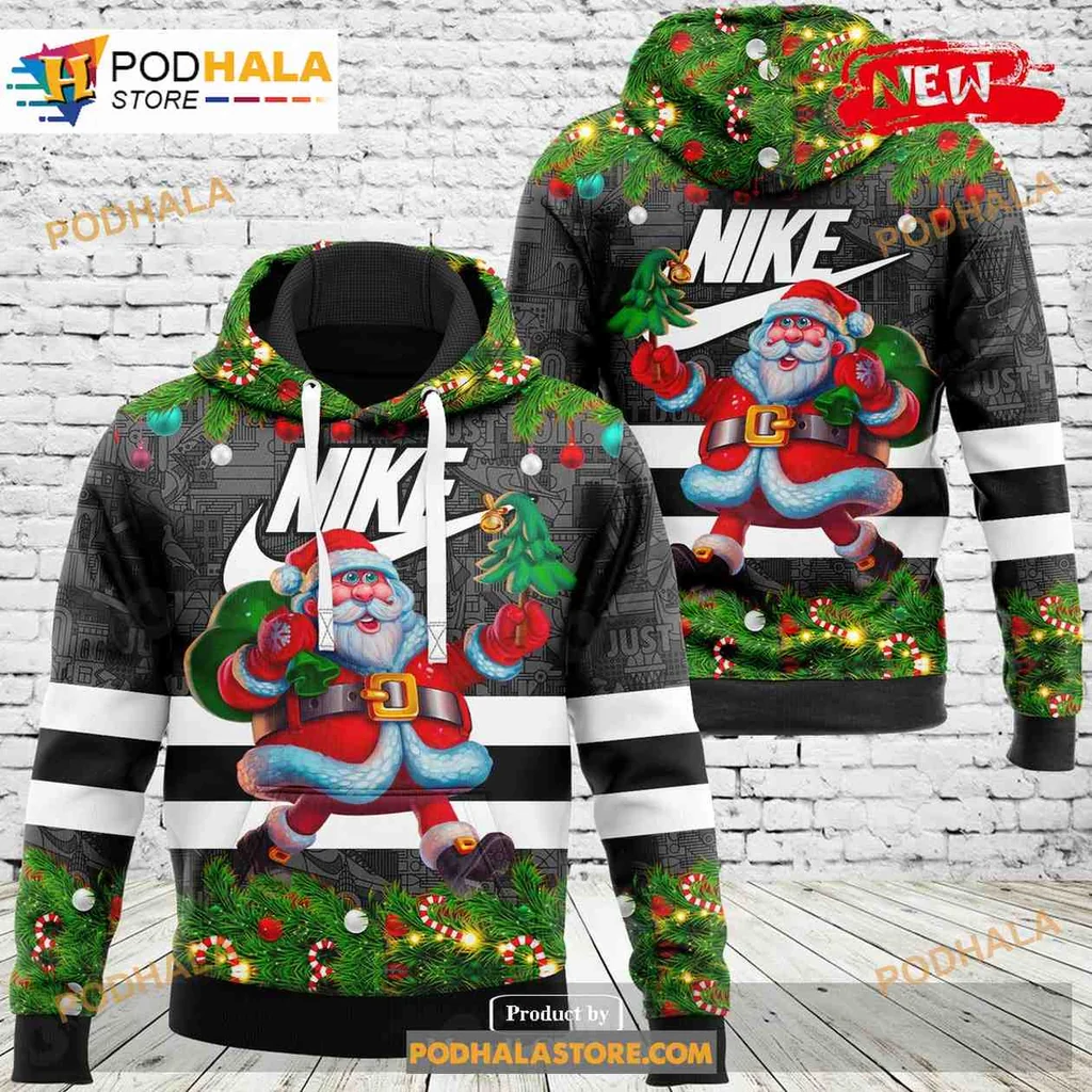 Festive Santa Claus 3d Hoodie With Christmas Tree And Gifts Design