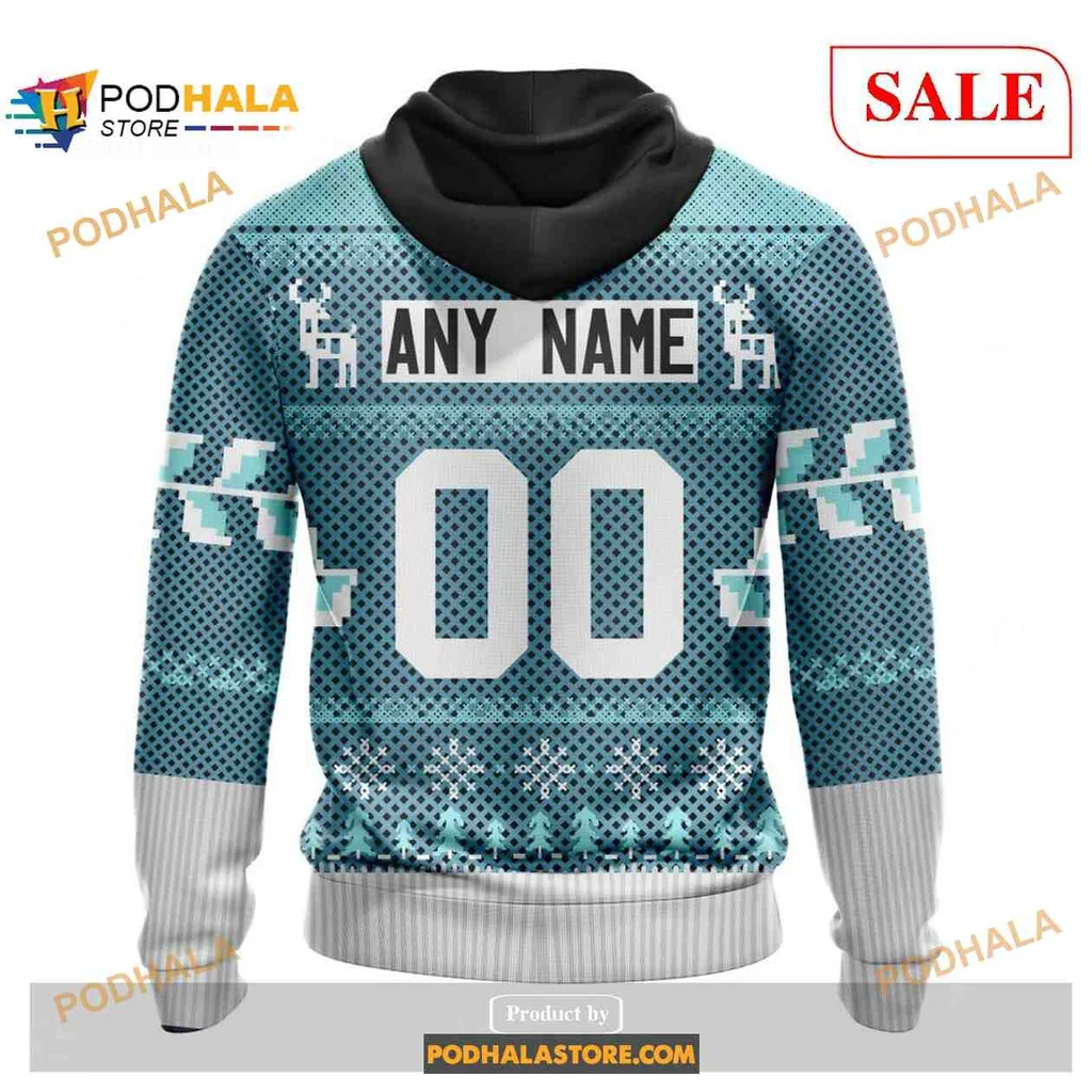 Festive Seattle Kraken All Over Print Hoodie With Christmas Design And Logo Festive Seattle Kraken All Over Print Hoodie With Christmas Design And Logo