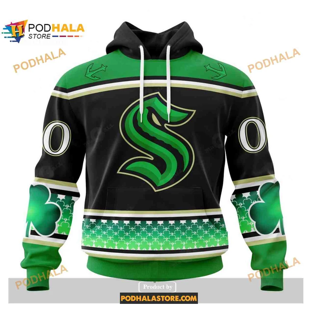 Festive Seattle Kraken 3d Hoodie With Shamrock Design