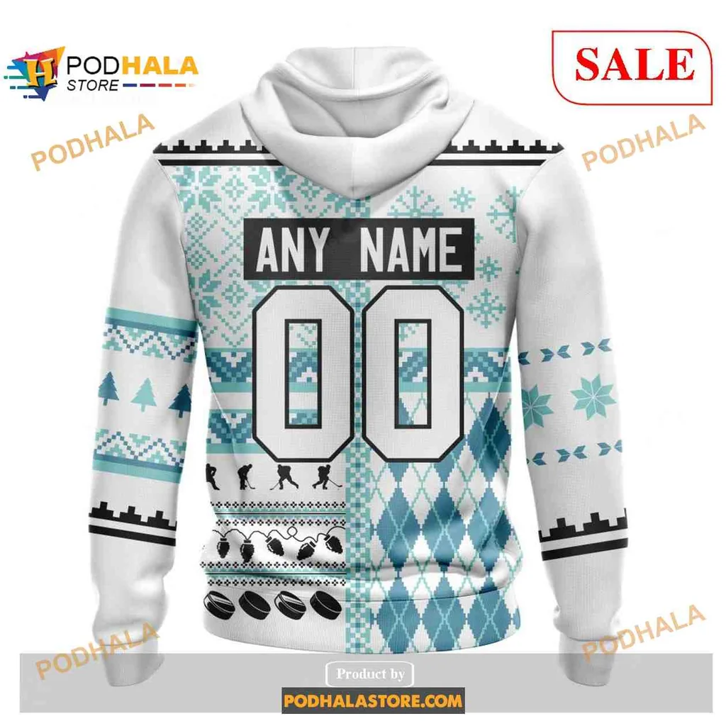 Festive Seattle Kraken All Over Print Hoodie With Winter Graphics And Logo Festive Seattle Kraken All Over Print Hoodie With Winter Graphics And Logo