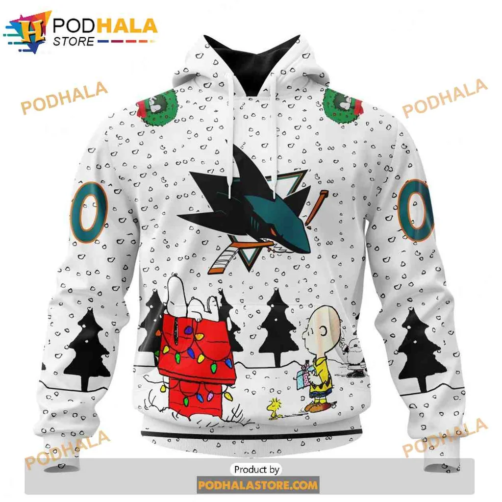 Festive Snoopy San Jose Sharks 3d Hoodie With Holiday Design