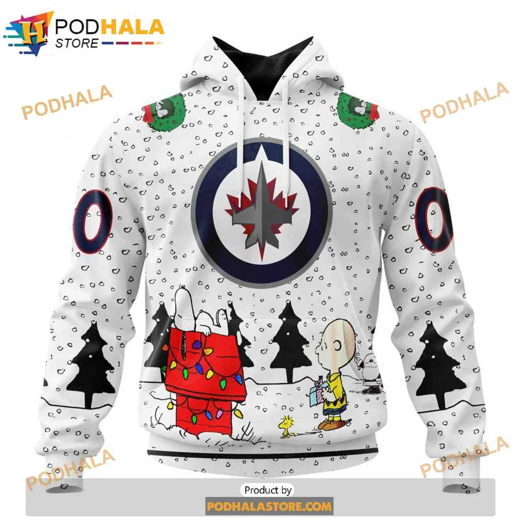 Festive Snoopy Winnipeg Jets 3d Hoodie With Christmas Scene