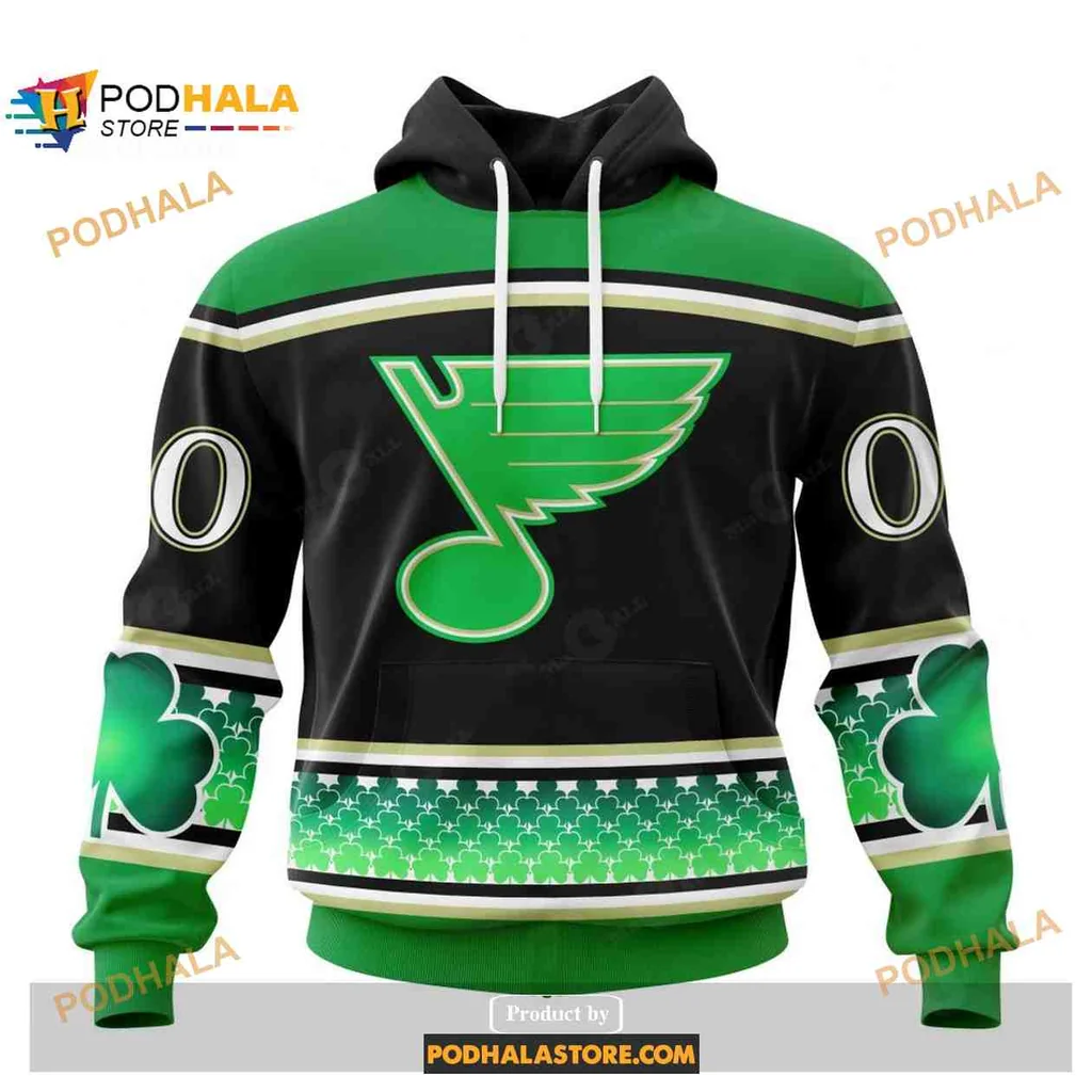 Festive St Louis Blues 3d Hoodie With Shamrock Design
