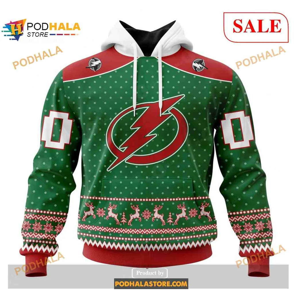 Festive Tampa Bay Lightning Hoodie With Christmas Lightning Bolt Design