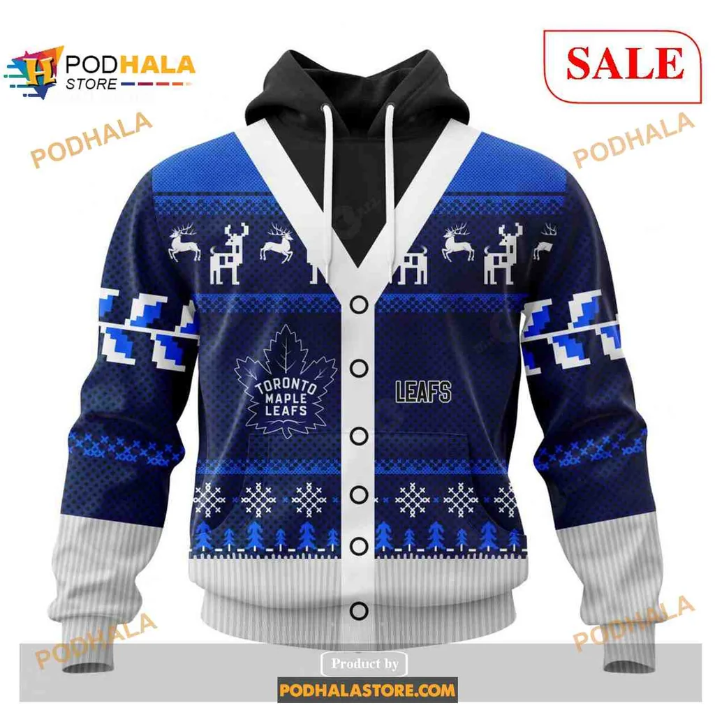 Festive Toronto Maple Leafs 3d Hoodie With Holiday Sweater Design